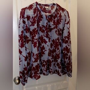 a new day Light Blue Blouse with Burgundy Floral Print
